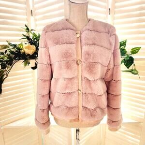 ELIZA J FAUX FUR BLUSH COLOR BURRON DOWN COAT SIZE SMALL